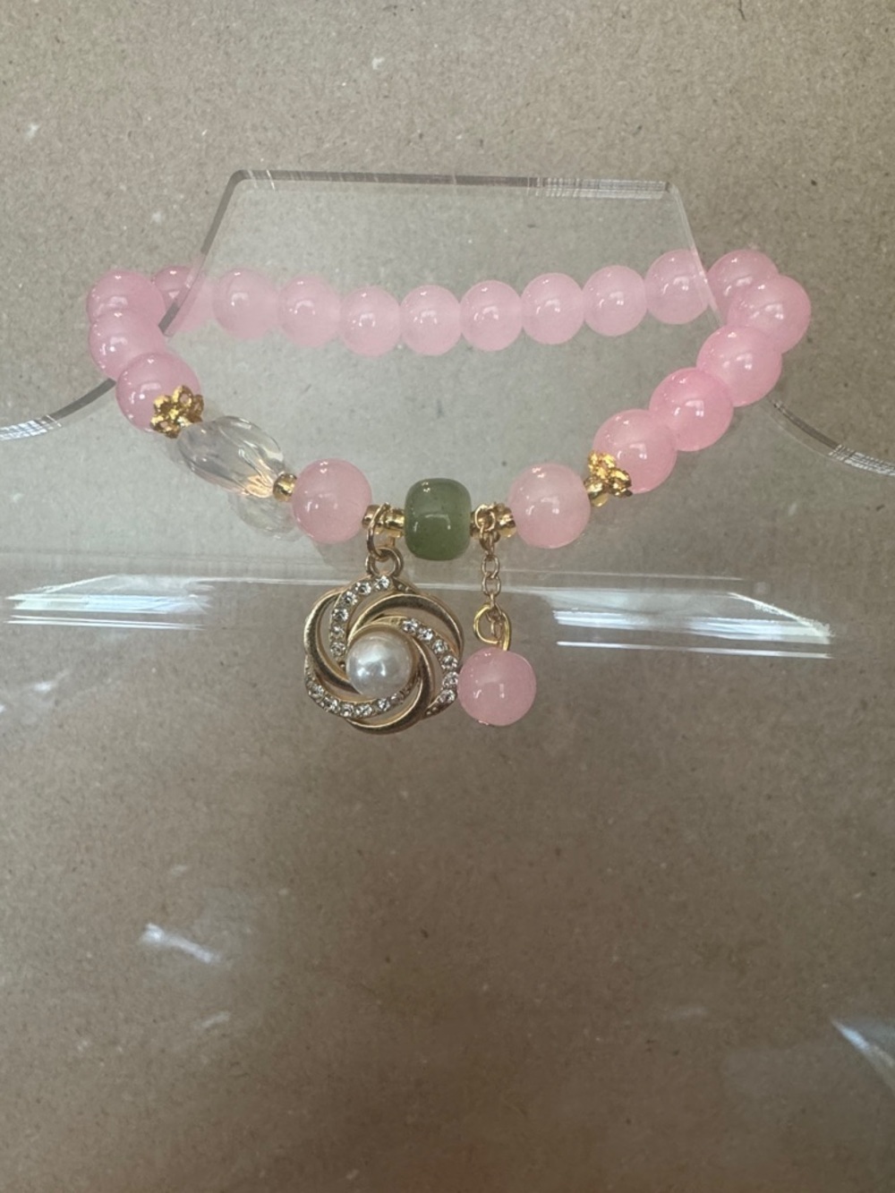 Pink Beaded Pearl Charm Bracelet - Delicate Gold Accent